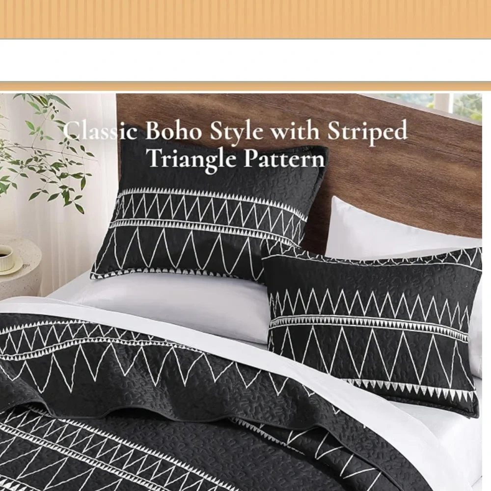 Andency Boho Tribal black and white quilted pillow shams set of two geometric